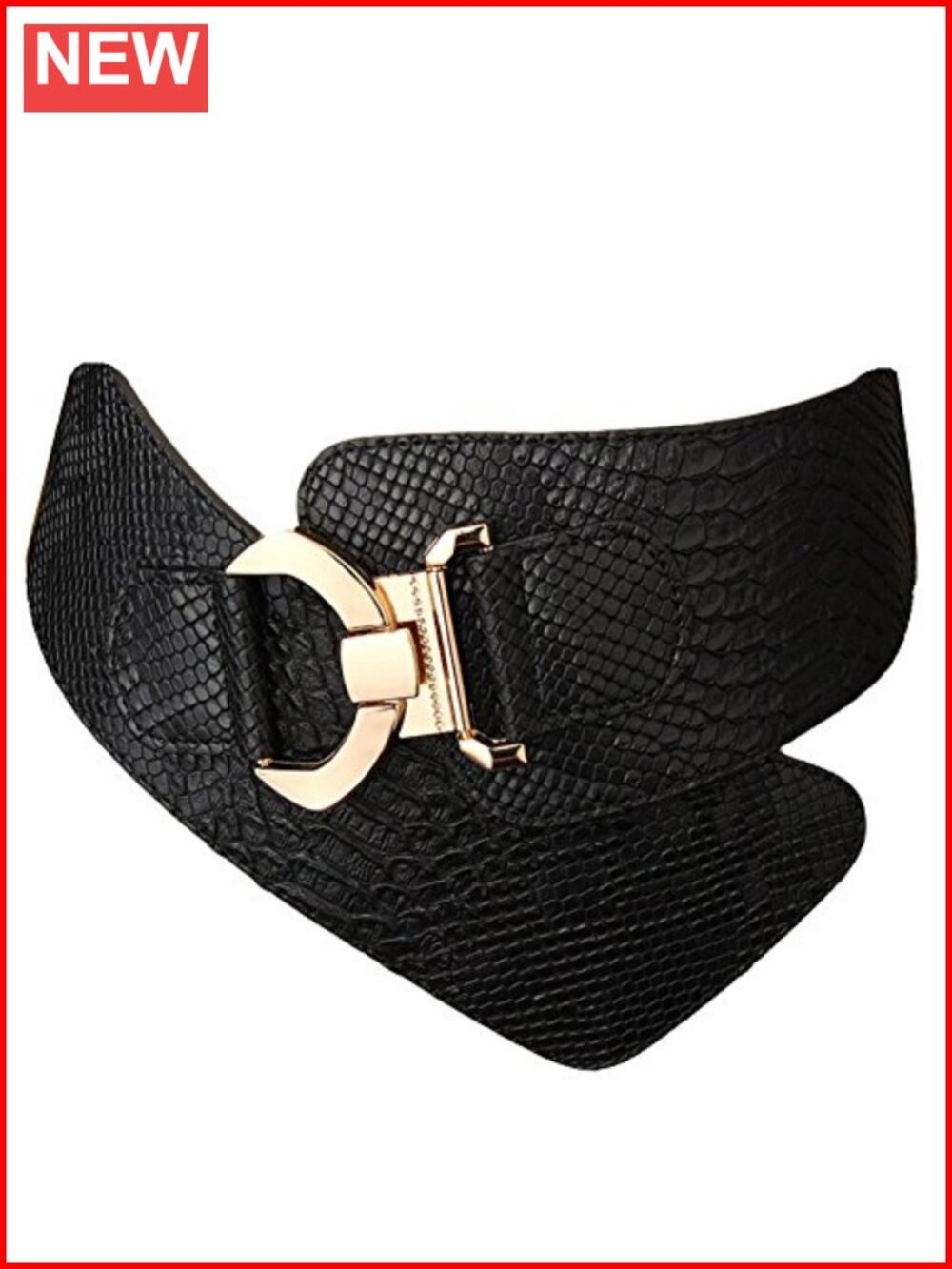 Women's Wide Elastic Stretch Waist Belt with Gold Interlock Buckle
